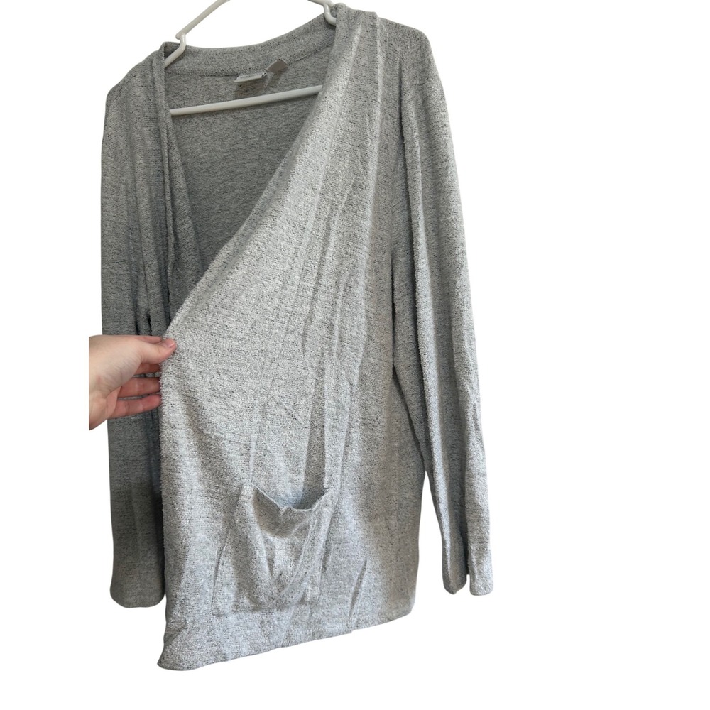 Weekends by Chico's Gray Heathered Knit Cardigan Sweater Pockets Sz 3 XL Lounge - Picture 2 of 6